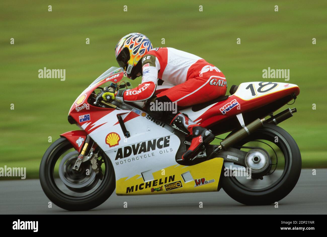 Garry McCoy (AUST), Honda 500, Gran Premio della motocicletta britannica, Donington 1998 Foto Stock