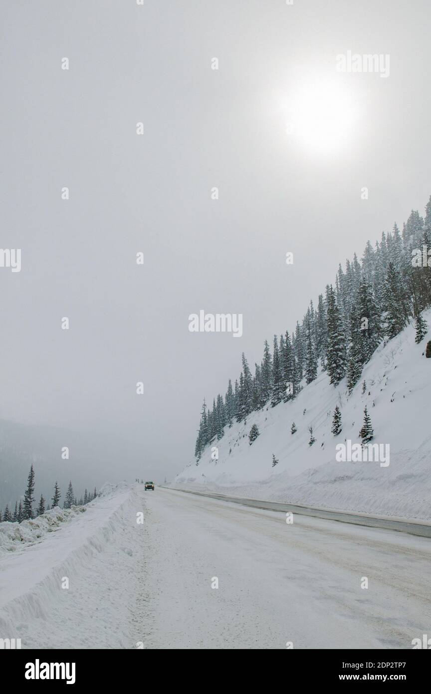 Vista invernale sull'autostrada 50 vicino a Monarch Pass, Sawatch Range, Colorado, USA Foto Stock