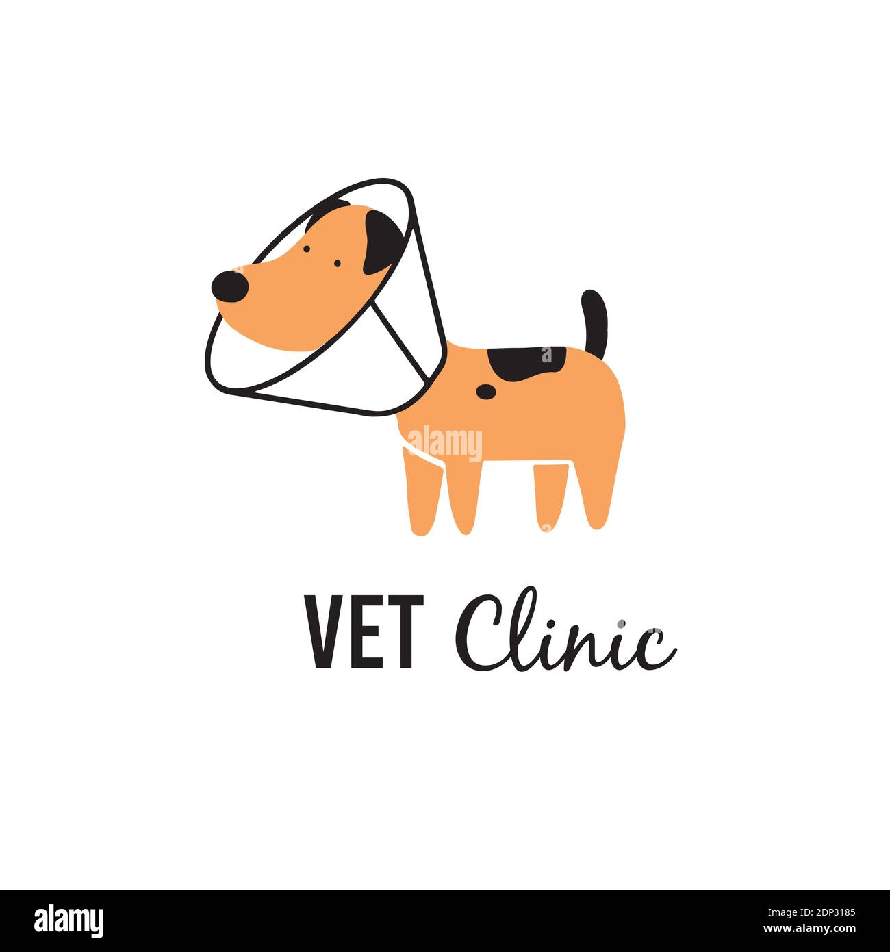 Illustrazione del cane malato per la clinica veterinaria dell'animale domestico. Cartoon personaggio cane malato per il logo medico clinica animale domestico, banner design. Concetto di cura degli animali domestici. Illustrazione Vettoriale
