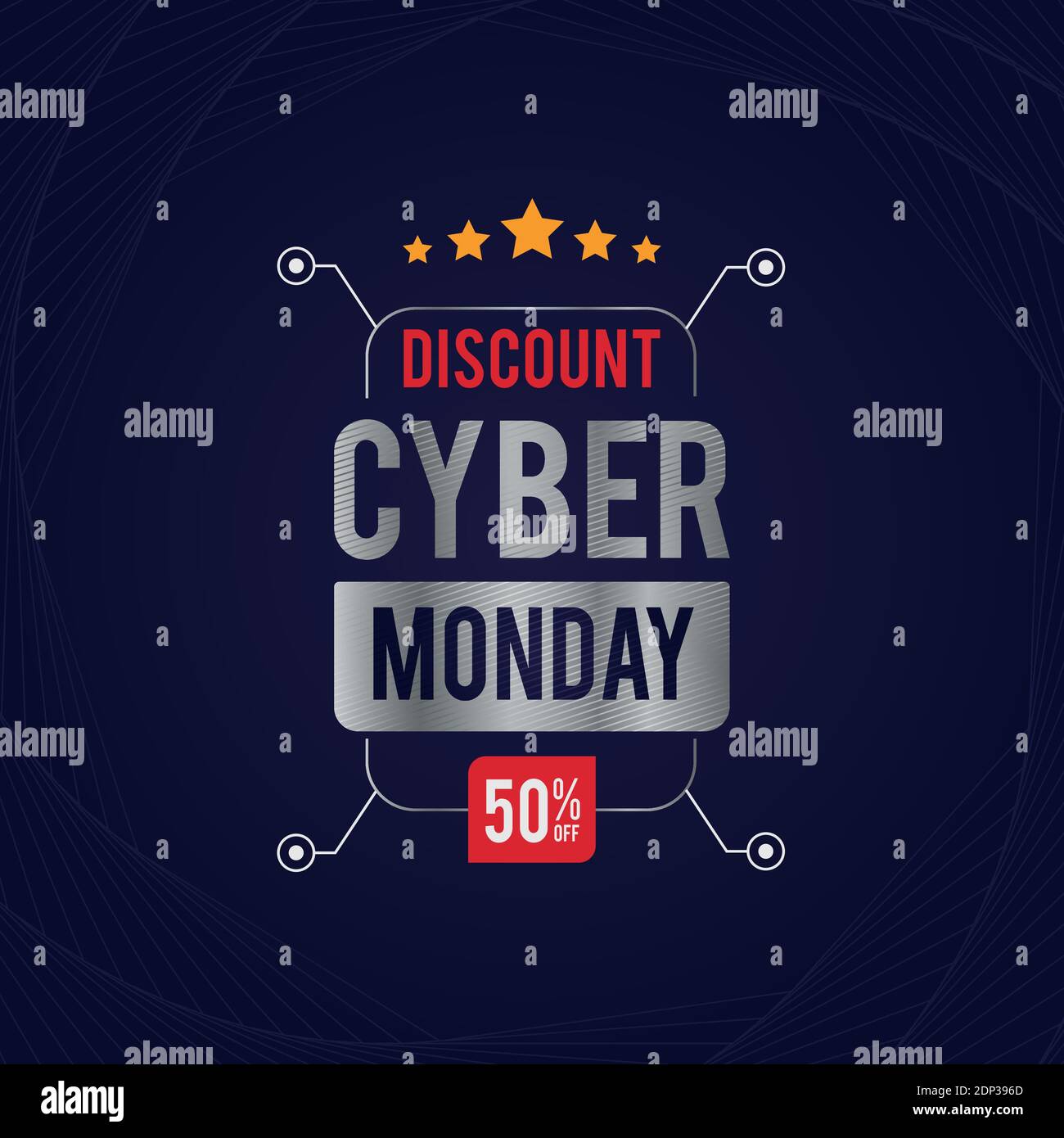 Cyber monday sale banner with special discount. Cyber monday up to 50% off. Illustrazione Vettoriale