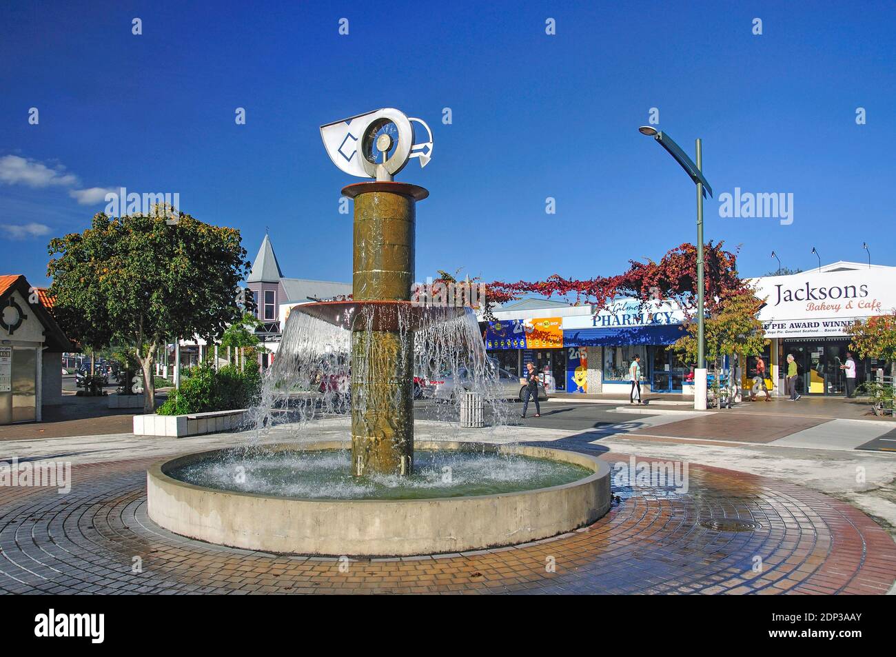 Village Center Fountain, Havelock North, Hastings, Hawke's Bay, North Island, Nuova Zelanda Foto Stock
