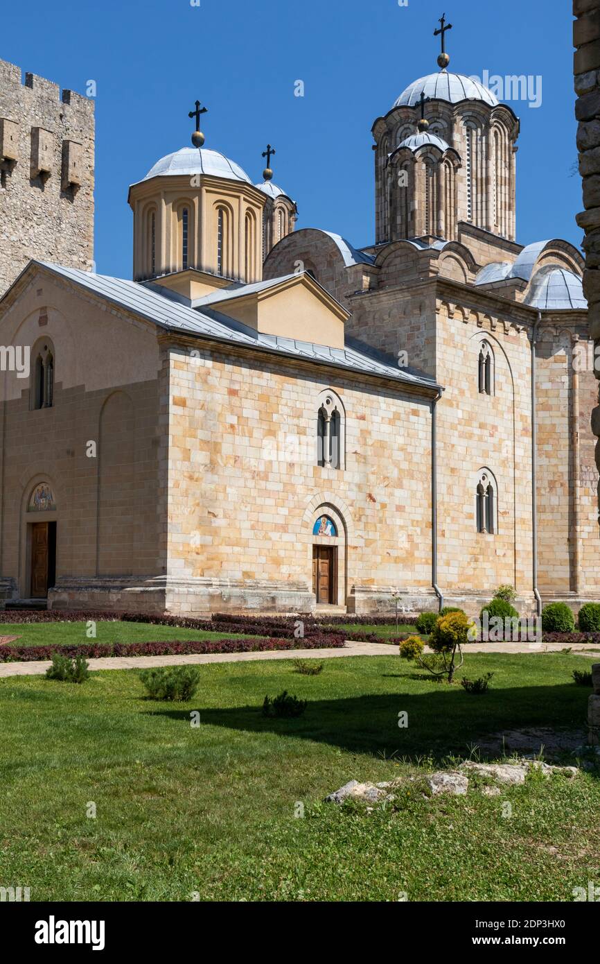 Edifici medievali presso il monastero di Manasija, Sumadija e la Serbia occidentale Foto Stock