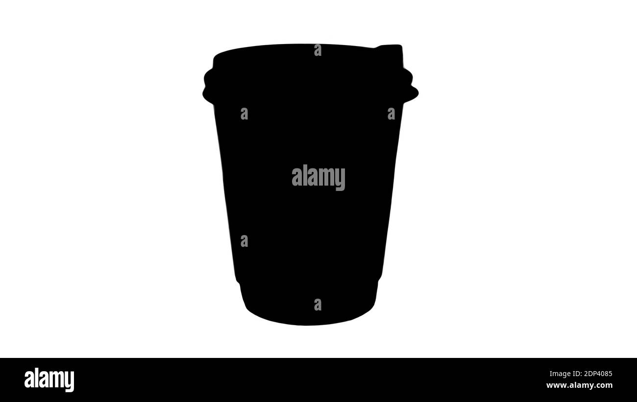 Silhouette di una tazza di plastica per caffè isolato su sfondo bianco, primo piano, vetro per un'illustrazione della bevanda. Foto Stock
