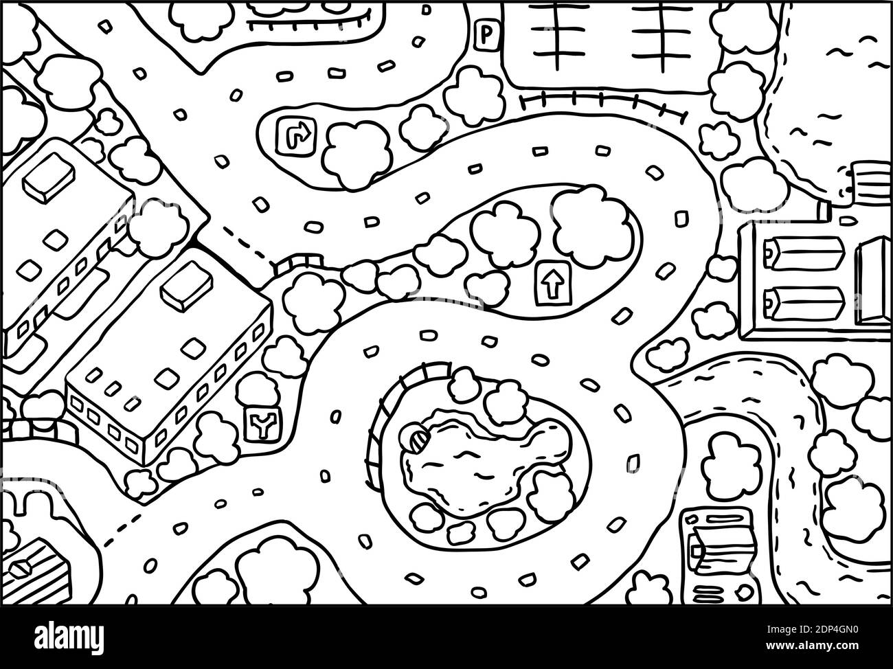 Trasporto di strade da sfondo disegno sopra la linea, vettoriale, orizzontale, bianco e nero Illustrazione Vettoriale