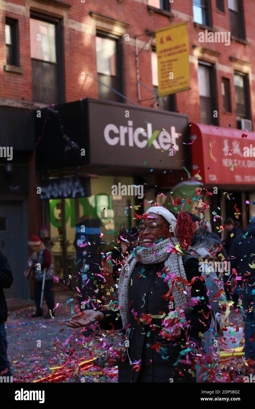 Sfilata cinese di Capodanno a chinatown, New York Foto Stock
