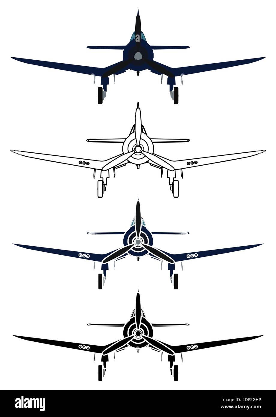 F4U aereo Corsair, vista frontale. Illustrazione Vettoriale