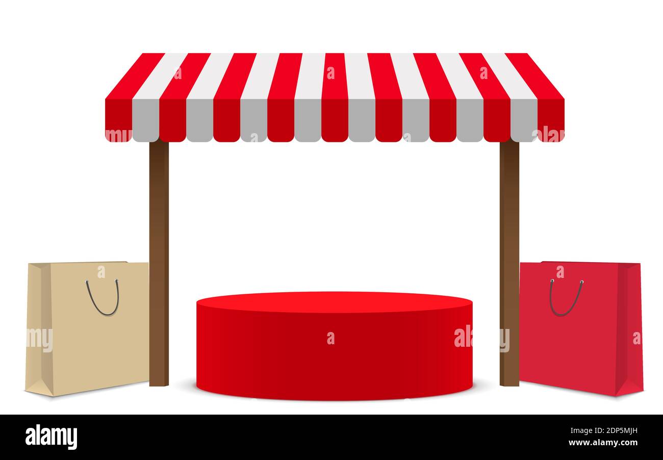 podio rosso con sfondo negozio rosso nello studio bianco camera Illustrazione Vettoriale