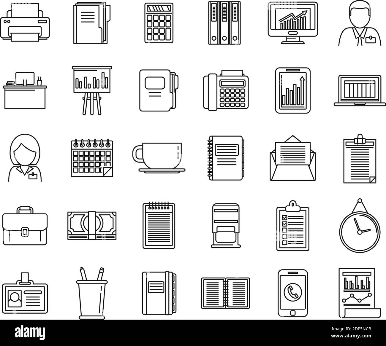 Set di icone del piano di Office Manager, stile del contorno Illustrazione Vettoriale