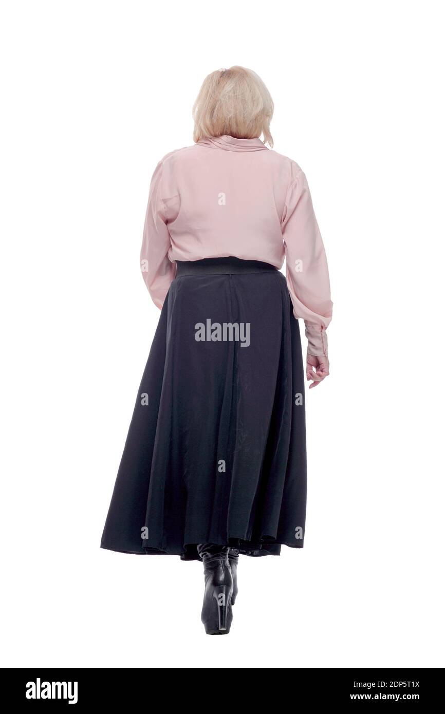 Donna d'affari che si allontana - isolata su uno sfondo bianco Foto Stock