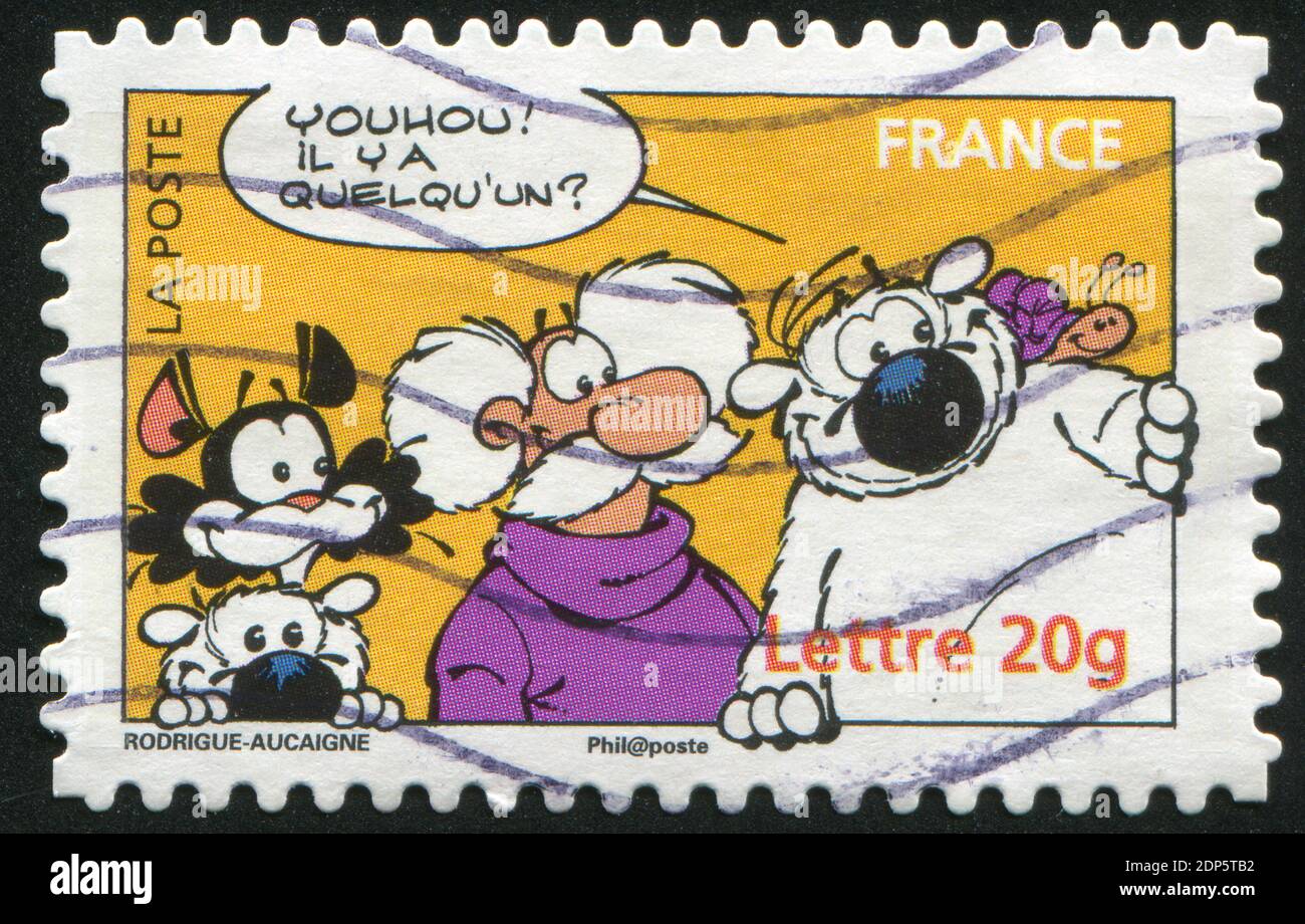 FRANCIA - CIRCA 2006: Francobollo stampato dalla Francia, spettacoli Cubitus, di Michel Rodrigue e Pierre Aucaigne, circa 2006 Foto Stock