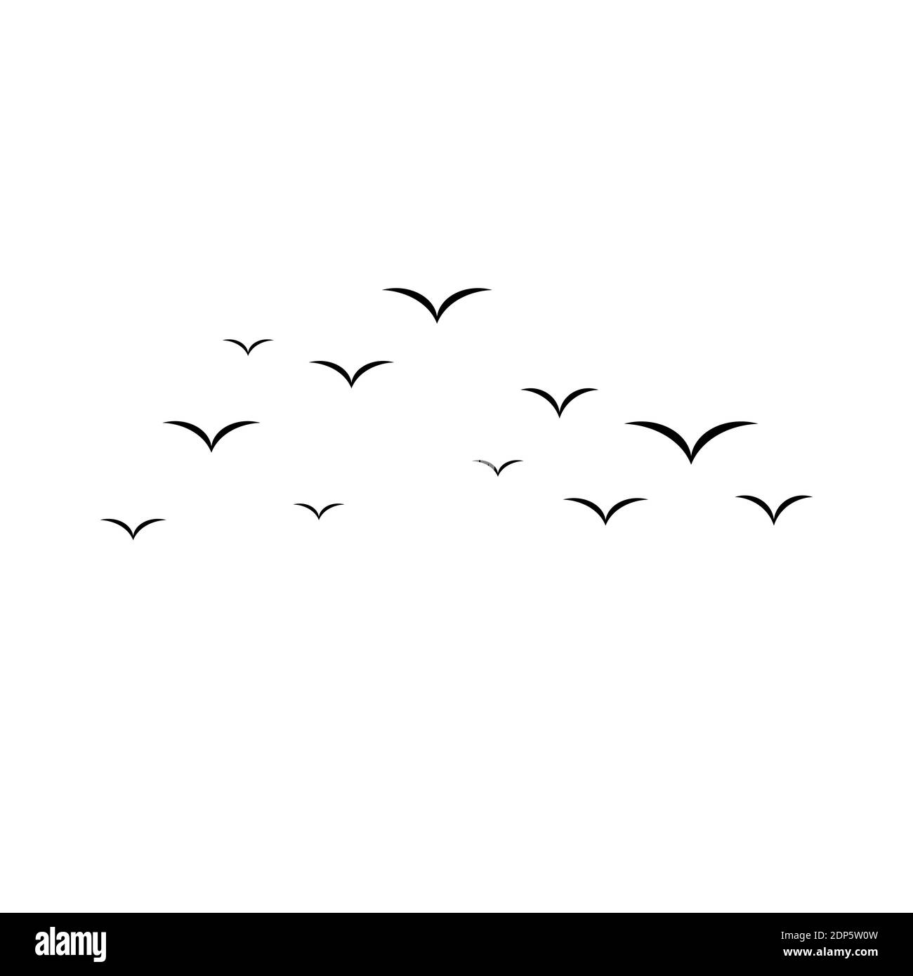 Gregge di uccelli volanti. Sagome vettoriali per uccelli. Illustrazione isolata su sfondo bianco. Illustrazione vettoriale Illustrazione Vettoriale