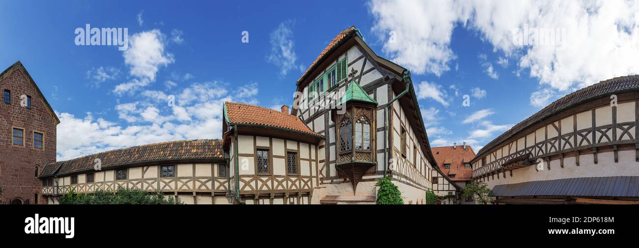 Vista panoramica sul secondo cortile del Wartburg, visto dal giardino del comandante Foto Stock