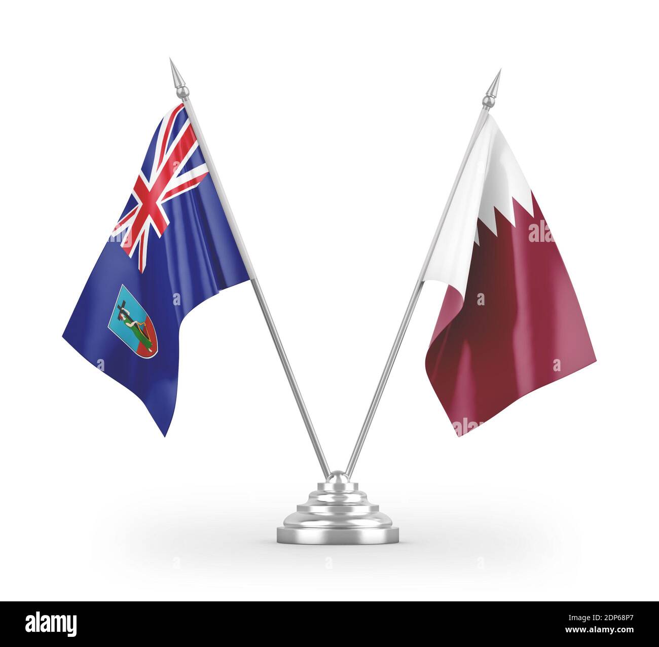 Flag tabella Qatar e Montserrat isolati sul rendering 3D bianco Foto Stock