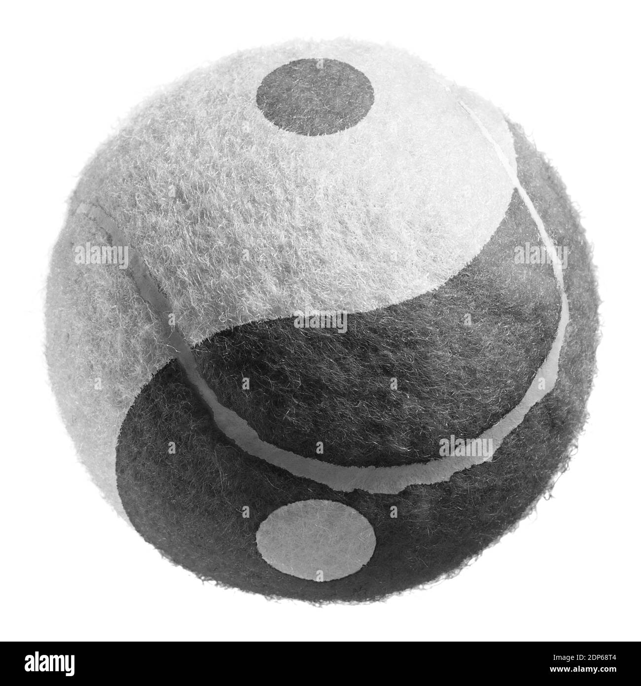 Single yin e yang palla da tennis isolato su bianco Foto Stock