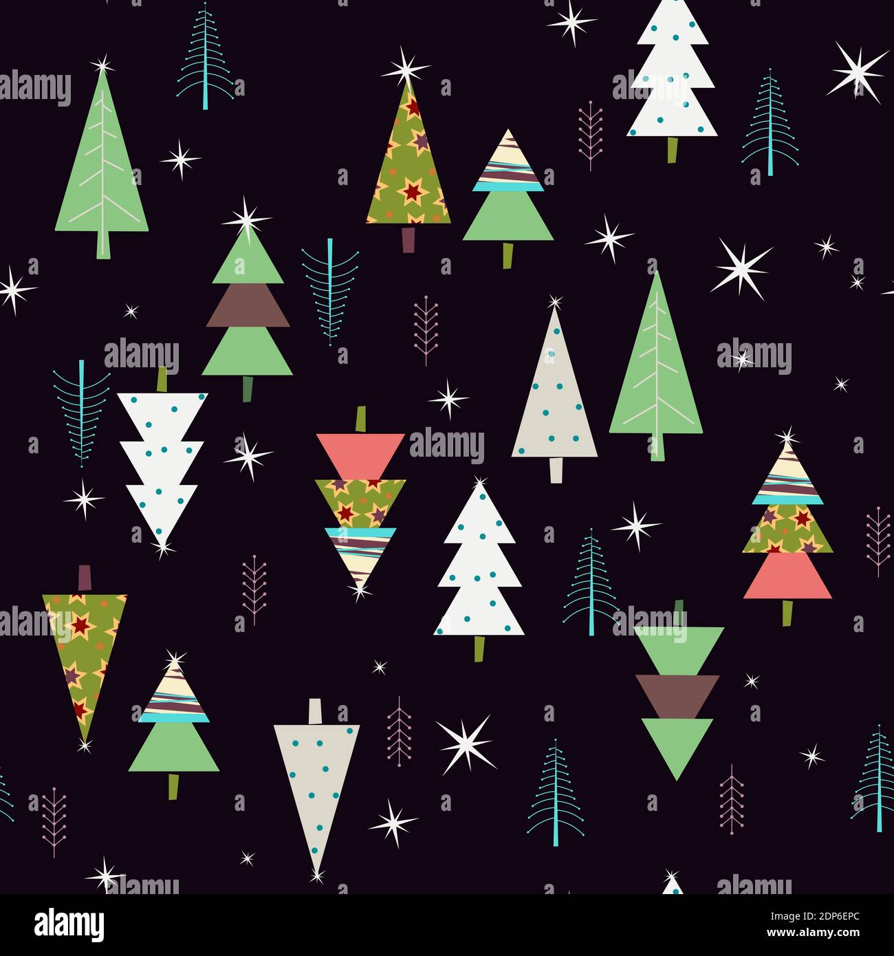 Motivo senza cuciture con alberi di abete rosso della foresta in colori luminosi. È piacevole per avvolgere carta, tessuto e qualsiasi sfondo Illustrazione Vettoriale