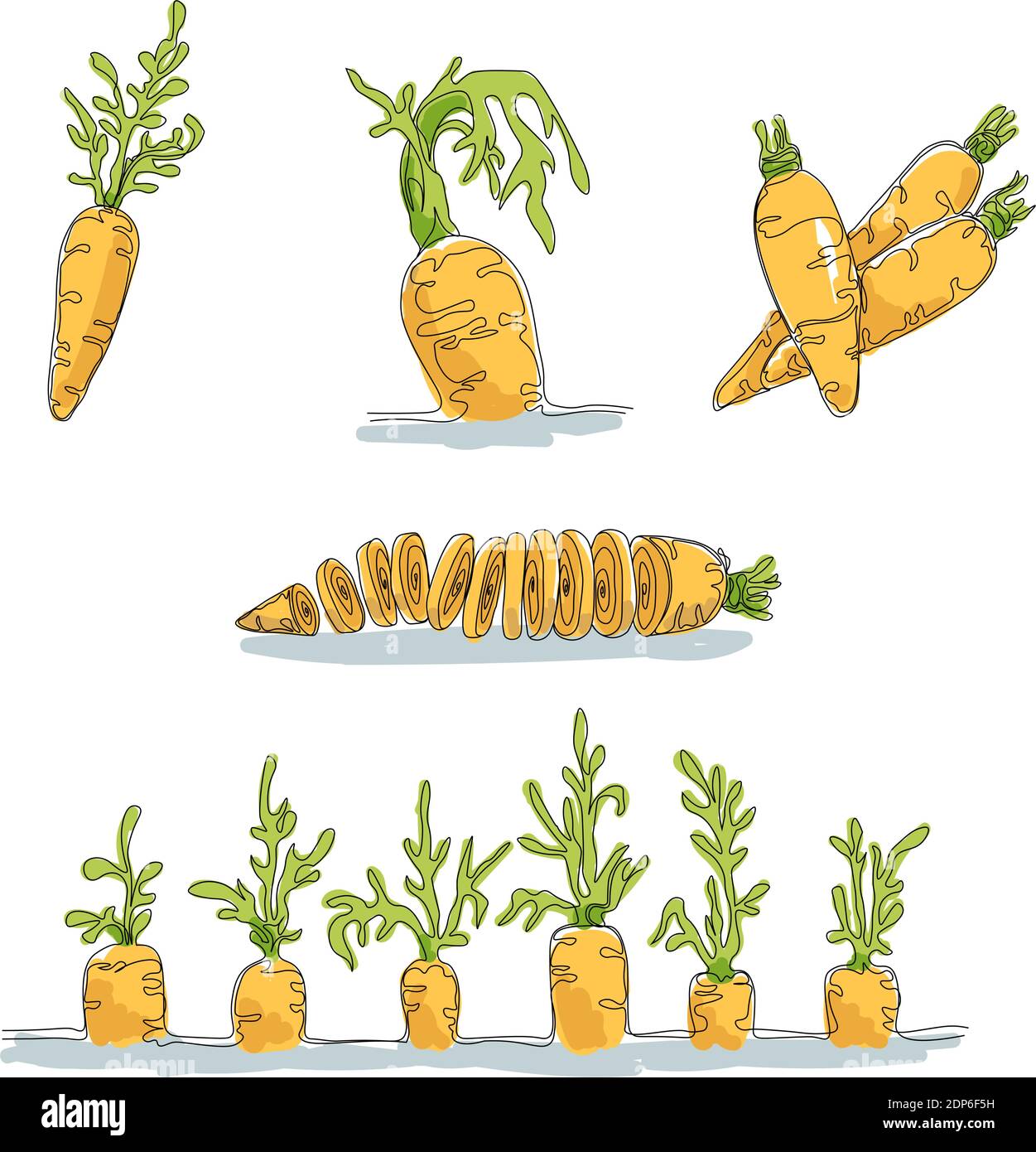Set con immagini colorate di carote realizzate in stile minimalista Illustrazione Vettoriale