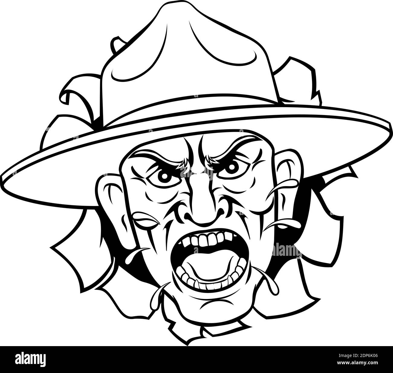 Esercito arrabbiato Bootcamp trapanare il sergente Cartoon Illustrazione Vettoriale