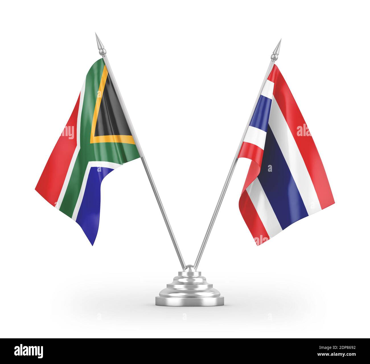 Thailandia e Sud Africa bandiere da tavolo isolate su 3D bianco rendering Foto Stock