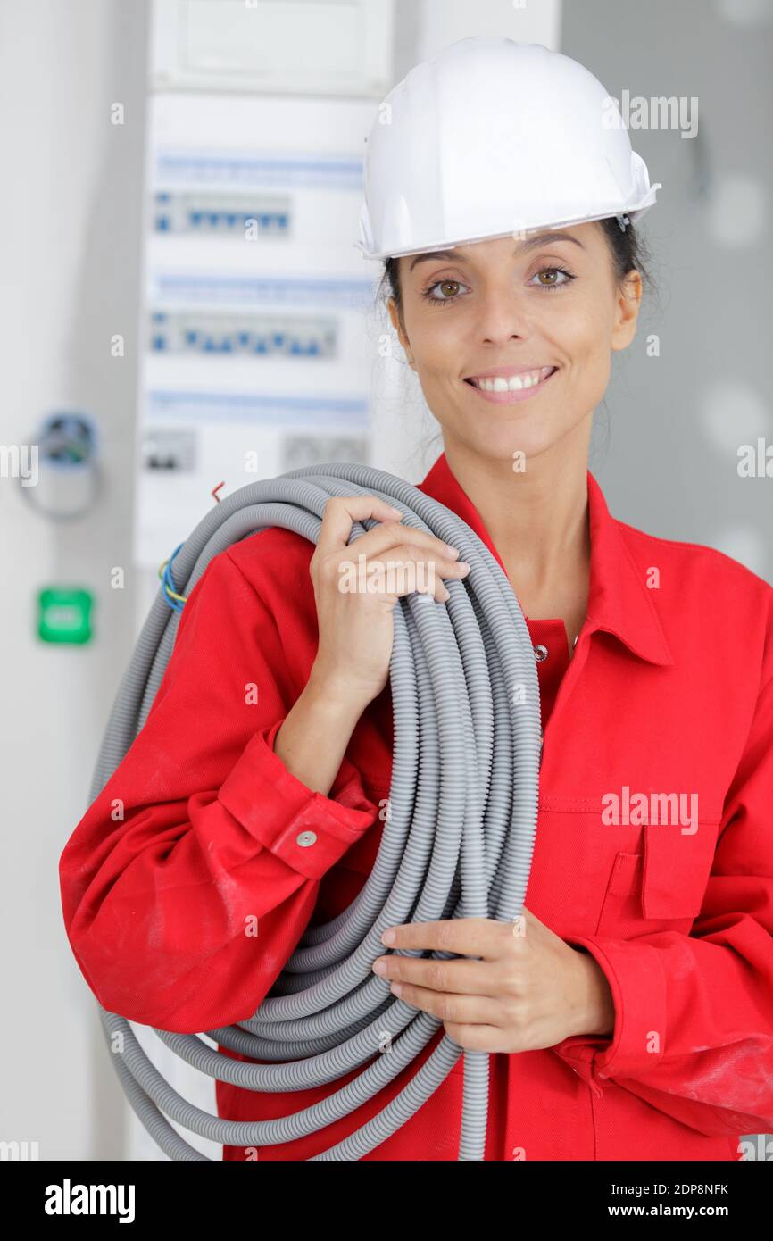 primo piano di un elettricista femminile Foto Stock