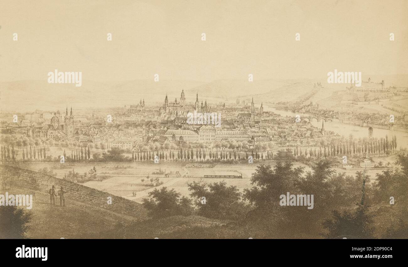 Antica fotografia c1863 di una vista illustrata di Würzburg, Germania. Fortezza Marienberg a destra sulla collina; Stift haug a sinistra. FONTE: FOTOGRAFIA ORIGINALE Foto Stock