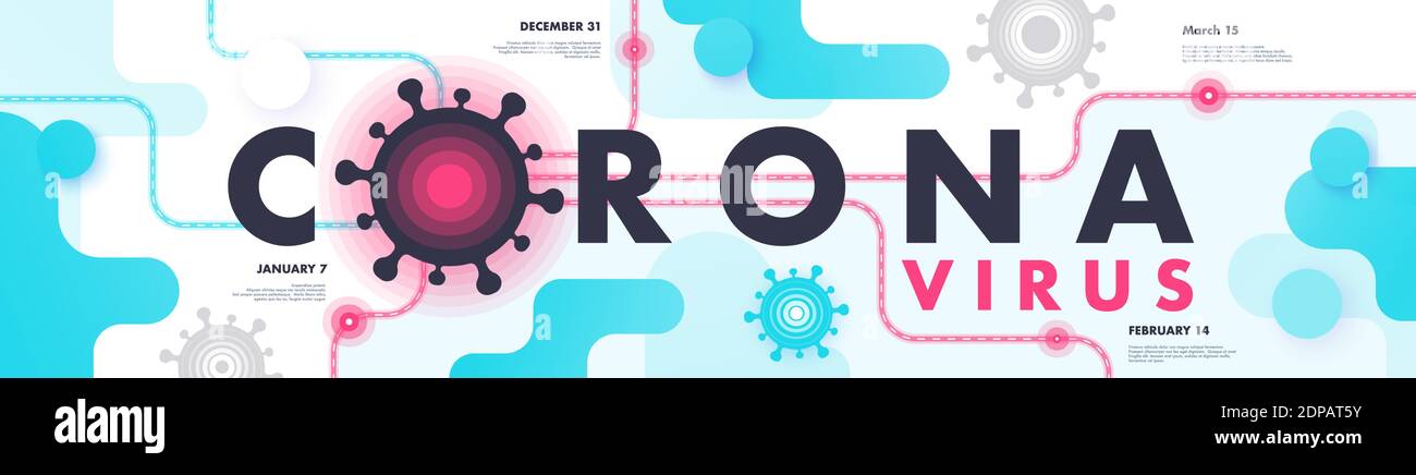 COVID-19 pandemia contesto astratto Illustrazione. Città cinese di Wuhan. Logo del coronavirus, simbolo. Mappa della timeline. Modello infografiche. Vettore piatto Illustrazione Vettoriale