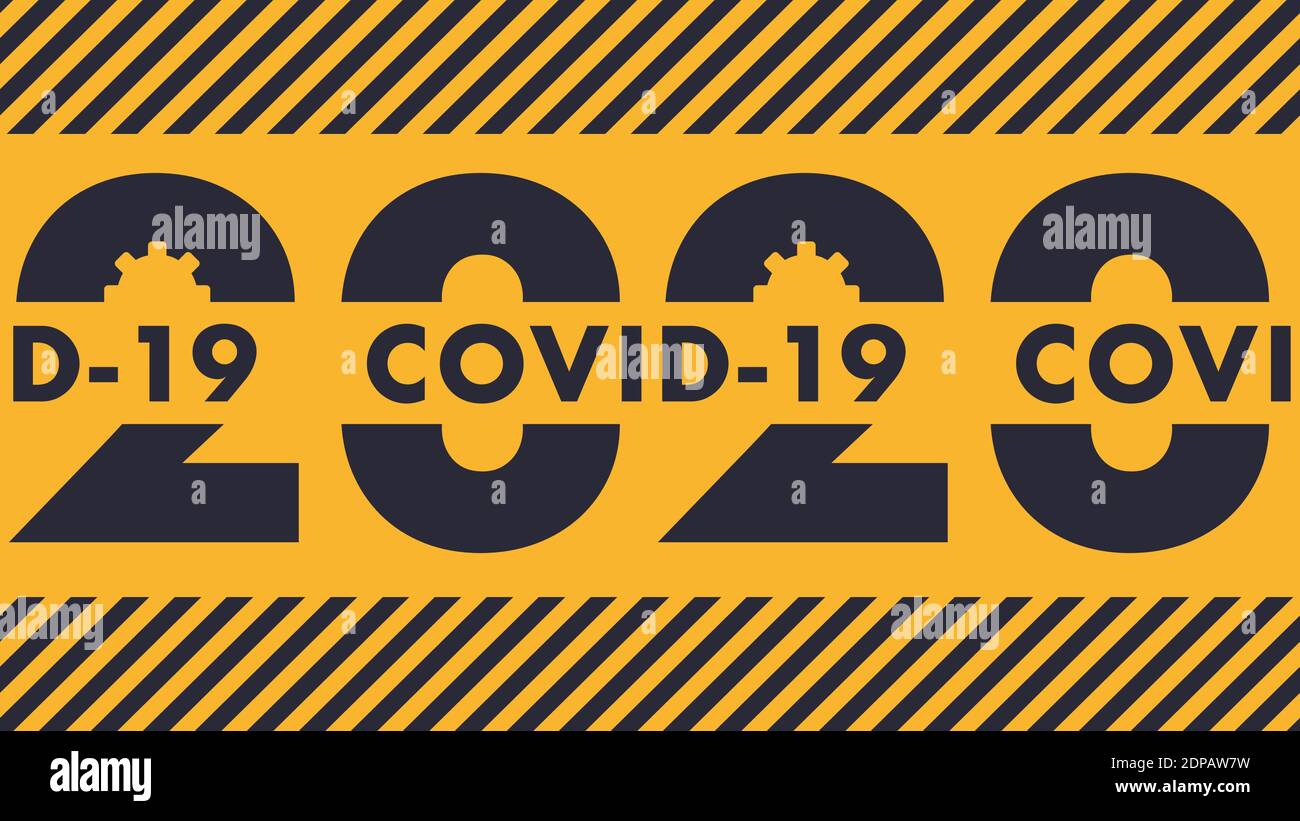 Avviso 2020 anno COVID-19 pandemia contesto astratto Illustrazione. Logo Coronavirus con nastro senza cuciture, Symbol. Illustrazione vettoriale piatta. EPS 10 Illustrazione Vettoriale