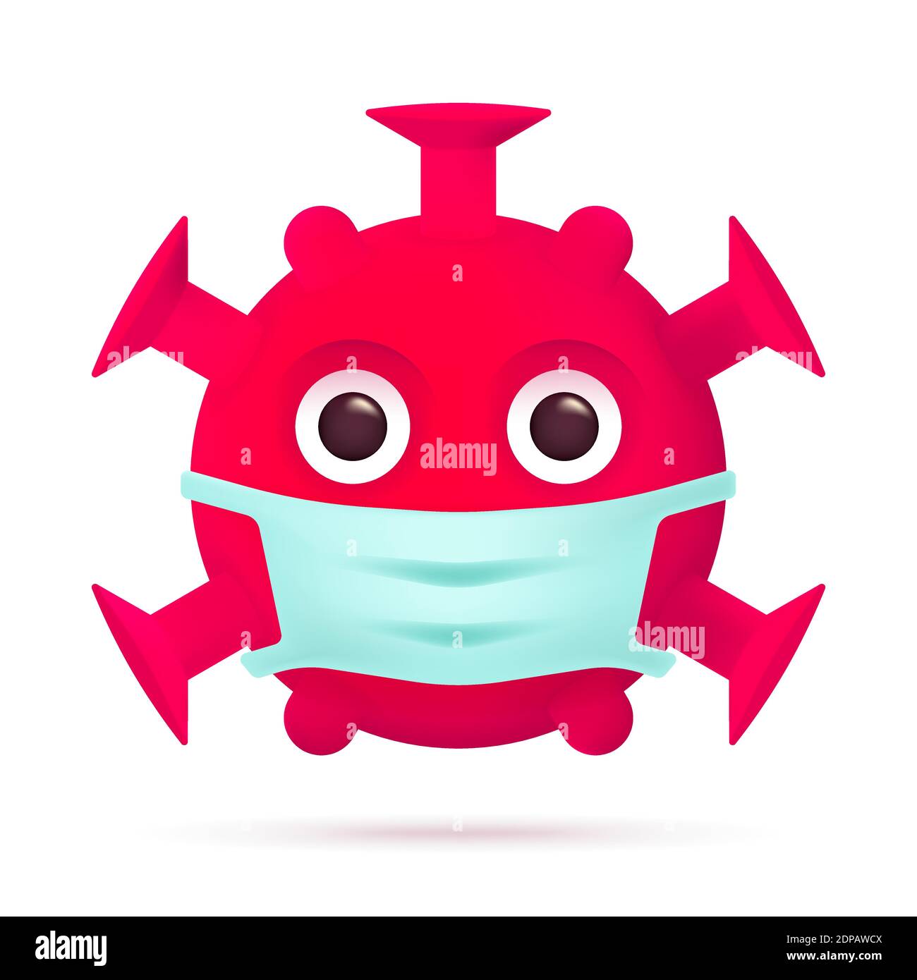 Red Virus Emoticon con maschera Medica. Simbolo del personaggio di Coronavirus Emoji. COVID-19 icona Pandemic 3D. Illustrazione vettoriale piatta moderna. EPS 10 Illustrazione Vettoriale