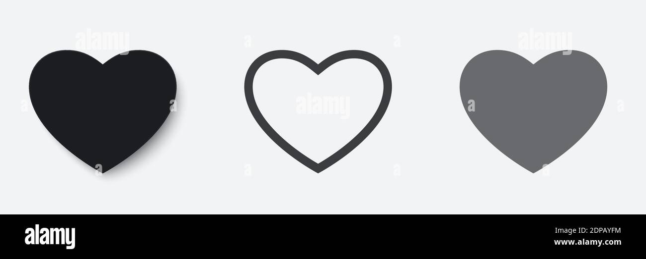 Icona del simbolo del cuore impostata per San Valentino o qualsiasi altro biglietto di invito all'amore. Icona del social network. EPS vettoriale 10 Illustrazione Vettoriale