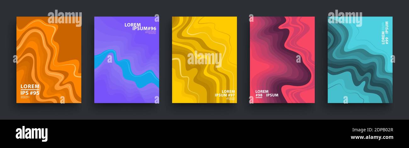 Set di poster colorati astratti. Copre la progettazione di modelli. Linee curve sfondi che imitano vernice e liquidi colorati, Wavys fluido per la presentazione, Illustrazione Vettoriale Set di poster colorati astratti. Copre la progettazione di modelli. Linee curve sfondi che imitano vernice e liquidi colorati, Wavys fluido per la presentazione, Illustrazione Vettoriale