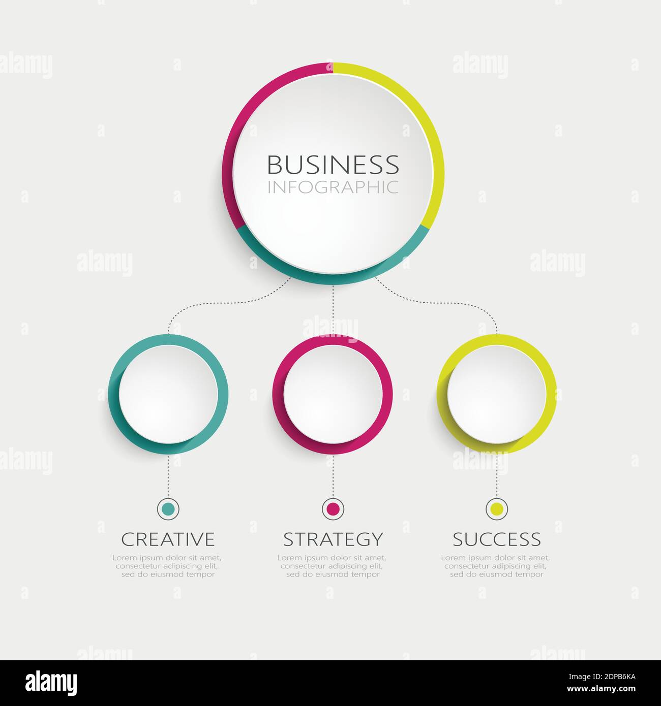 Modello infografico 3D astratto con 3 passaggi per il successo. Modello di Business Circle con opzioni per brochure, diagrammi, flusso di lavoro, timeline, web design Illustrazione Vettoriale