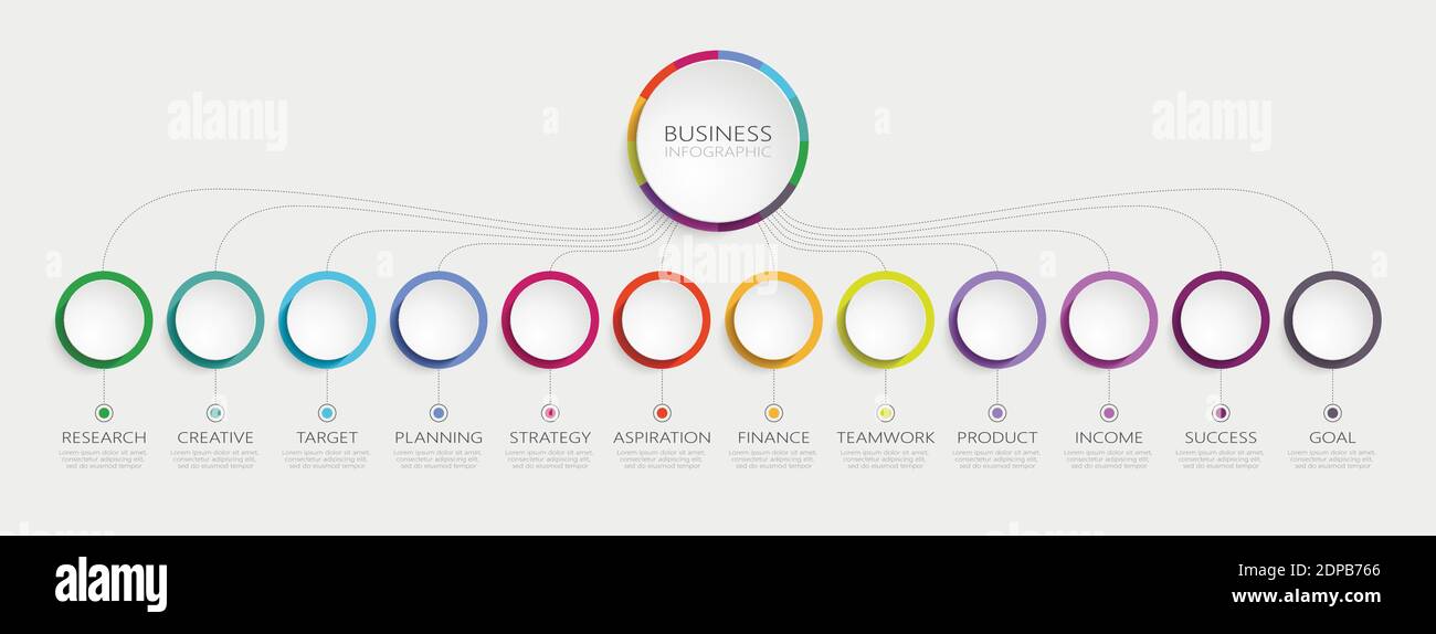 Modello infografico 3D astratto con 12 passaggi per il successo. Modello di Business Circle con opzioni per brochure, diagrammi, flusso di lavoro, timeline, web desig Illustrazione Vettoriale