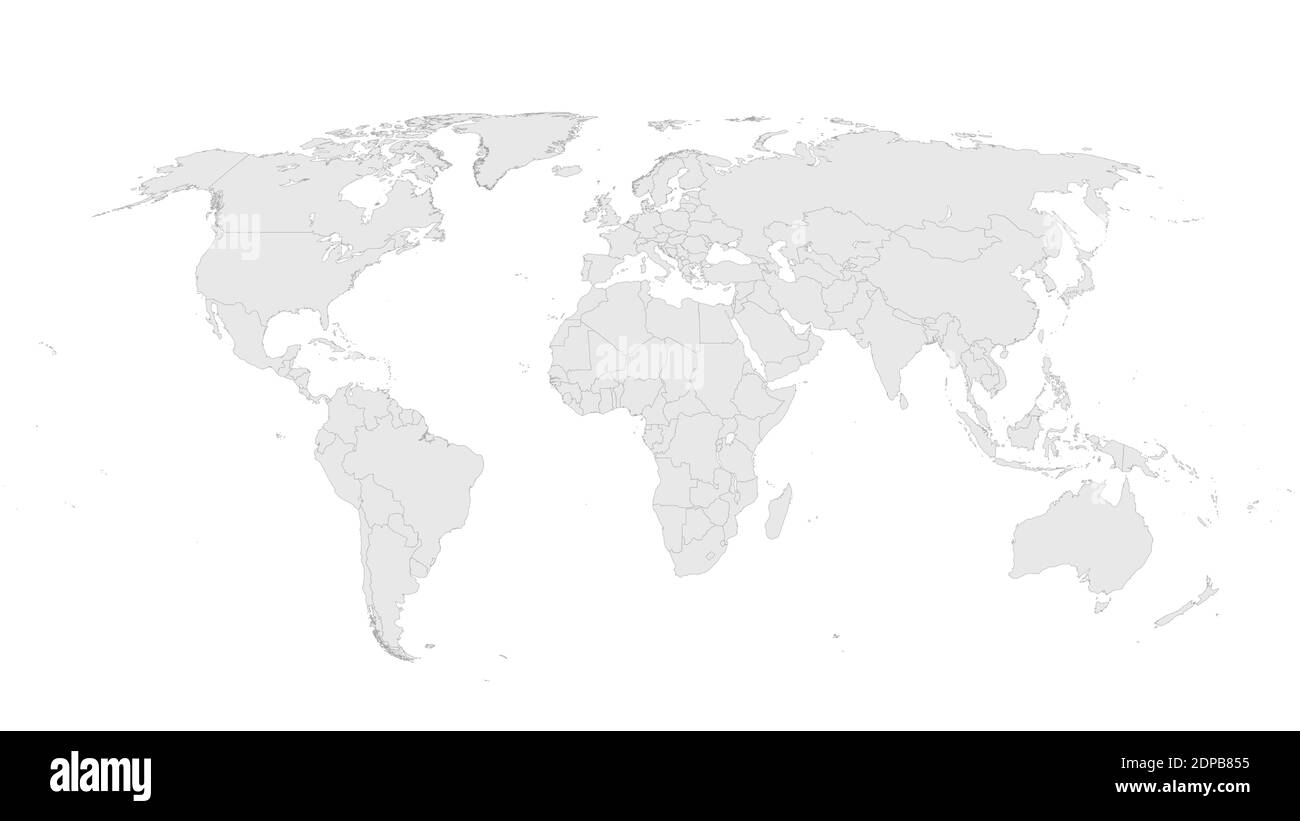 Illustrazione vettoriale della mappa del mondo su sfondo bianco isolato. Mappa del mondo vuota piatta. EPS 10 Illustrazione Vettoriale