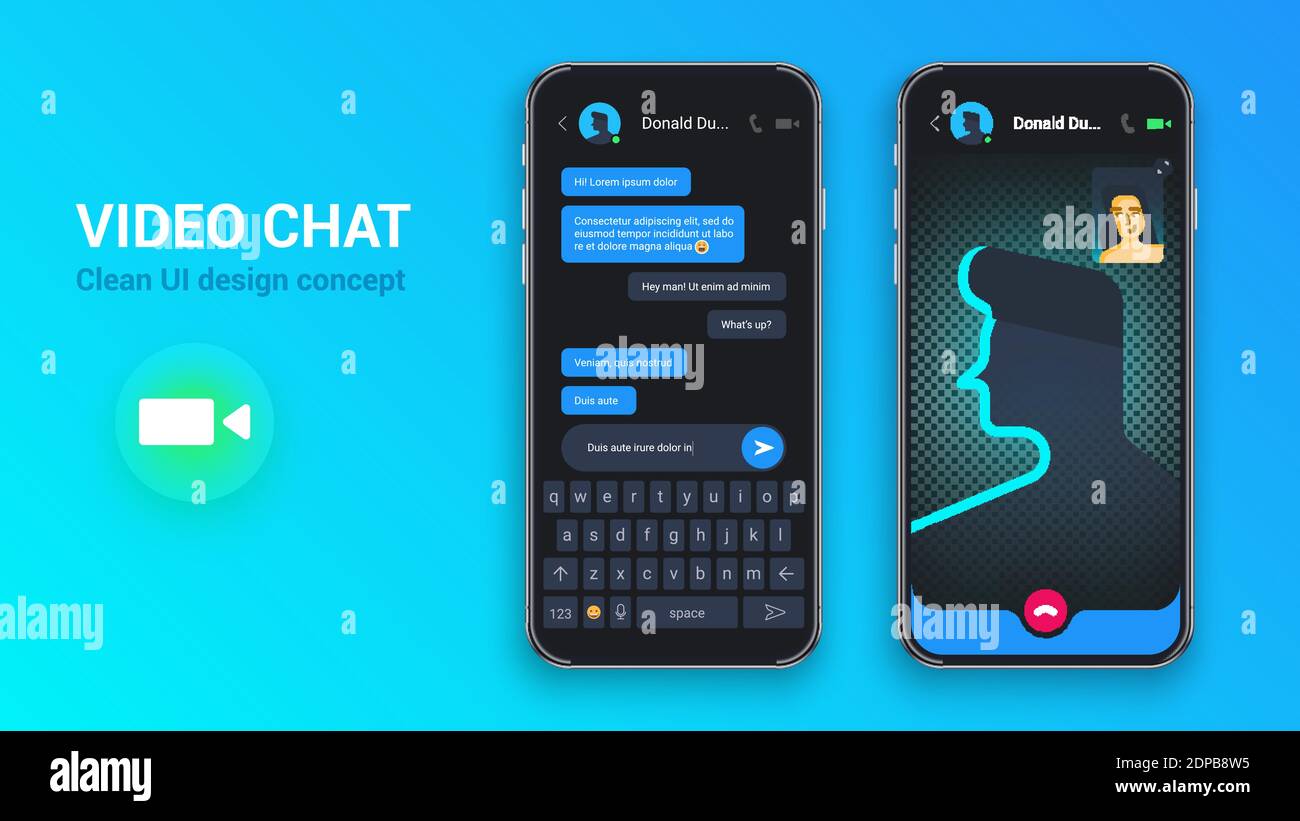 Applicazione interfaccia chat video. Social Media Incontri con finestra di dialogo Mobile. Concetto di telemedicina. Applicazioni di comunicazione virtuale. SMS Messenger. FL Illustrazione Vettoriale