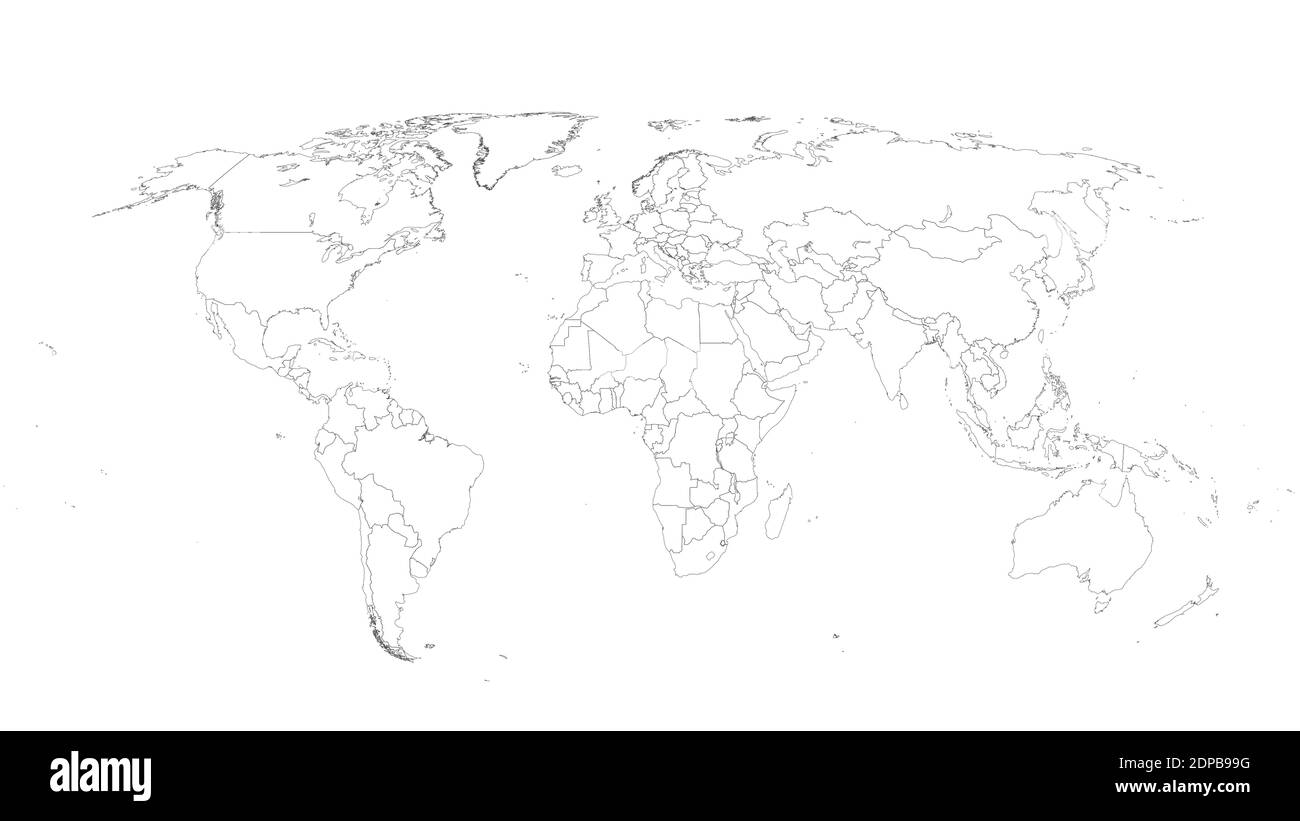 Illustrazione vettoriale della mappa del mondo su sfondo bianco isolato. Mappa del mondo vuota piatta. EPS 10 Illustrazione Vettoriale