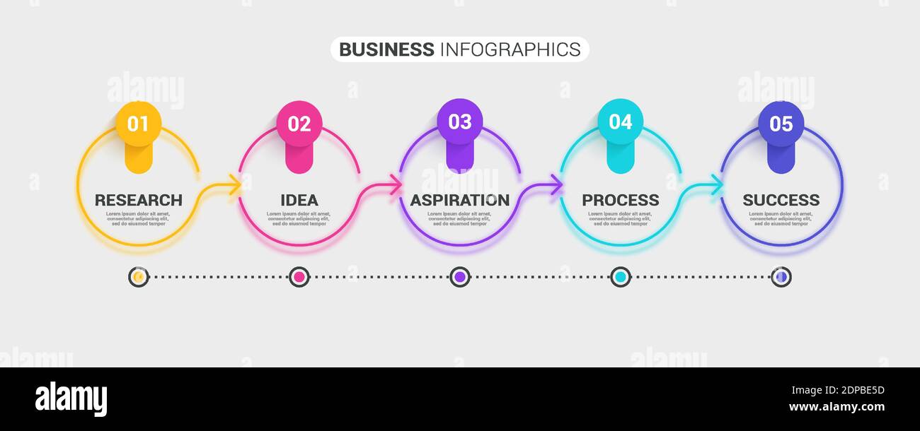 Modello infografico 3D sottile astratto al neon con 5 passaggi. Infografiche moderne del concetto di business con opzioni per brochure, diagrammi, flussi di lavoro, timel Illustrazione Vettoriale
