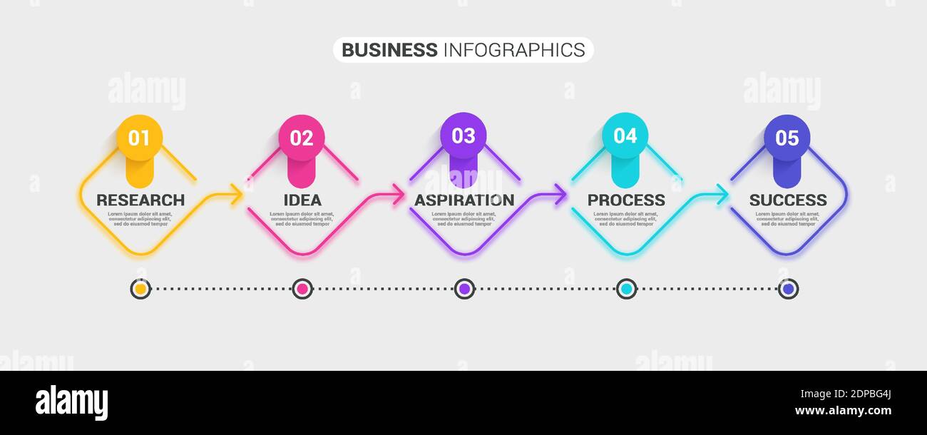 Modello infografico 3D sottile astratto al neon con 5 passaggi. Infografiche moderne del concetto di business con opzioni per brochure, diagrammi, flussi di lavoro, timel Illustrazione Vettoriale