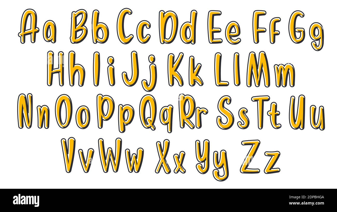 Set di caratteri alfabetici disegnati a mano. Semplici lettere di doodle. Lettere maiuscole in lettere minuscole scritte a mano. Illustrazione vettoriale. EPS 10 Illustrazione Vettoriale