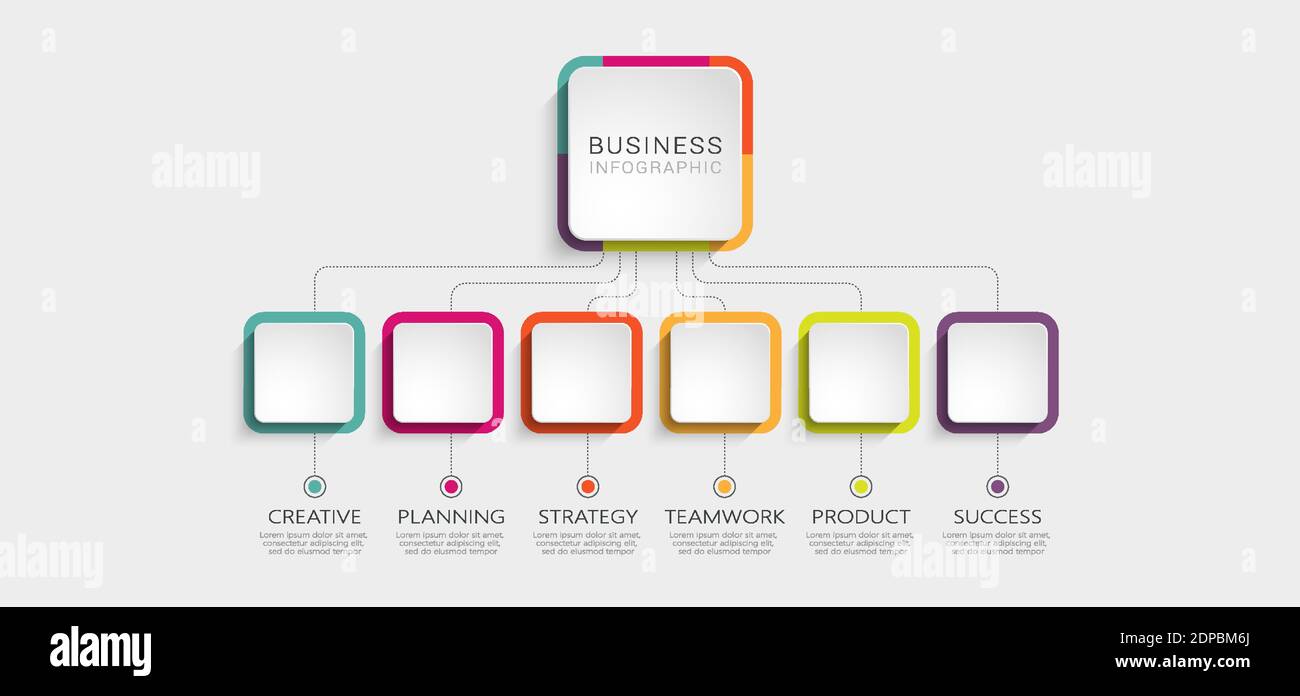 Modello infografico 3D astratto con 6 passaggi per il successo. Modello di Business Circle con opzioni per brochure, diagrammi, flusso di lavoro, timeline, web design Illustrazione Vettoriale