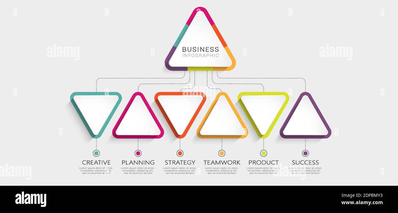 Modello infografico 3D astratto con 6 passaggi per il successo. Modello di Business Circle con opzioni per brochure, diagrammi, flusso di lavoro, timeline, web design Illustrazione Vettoriale