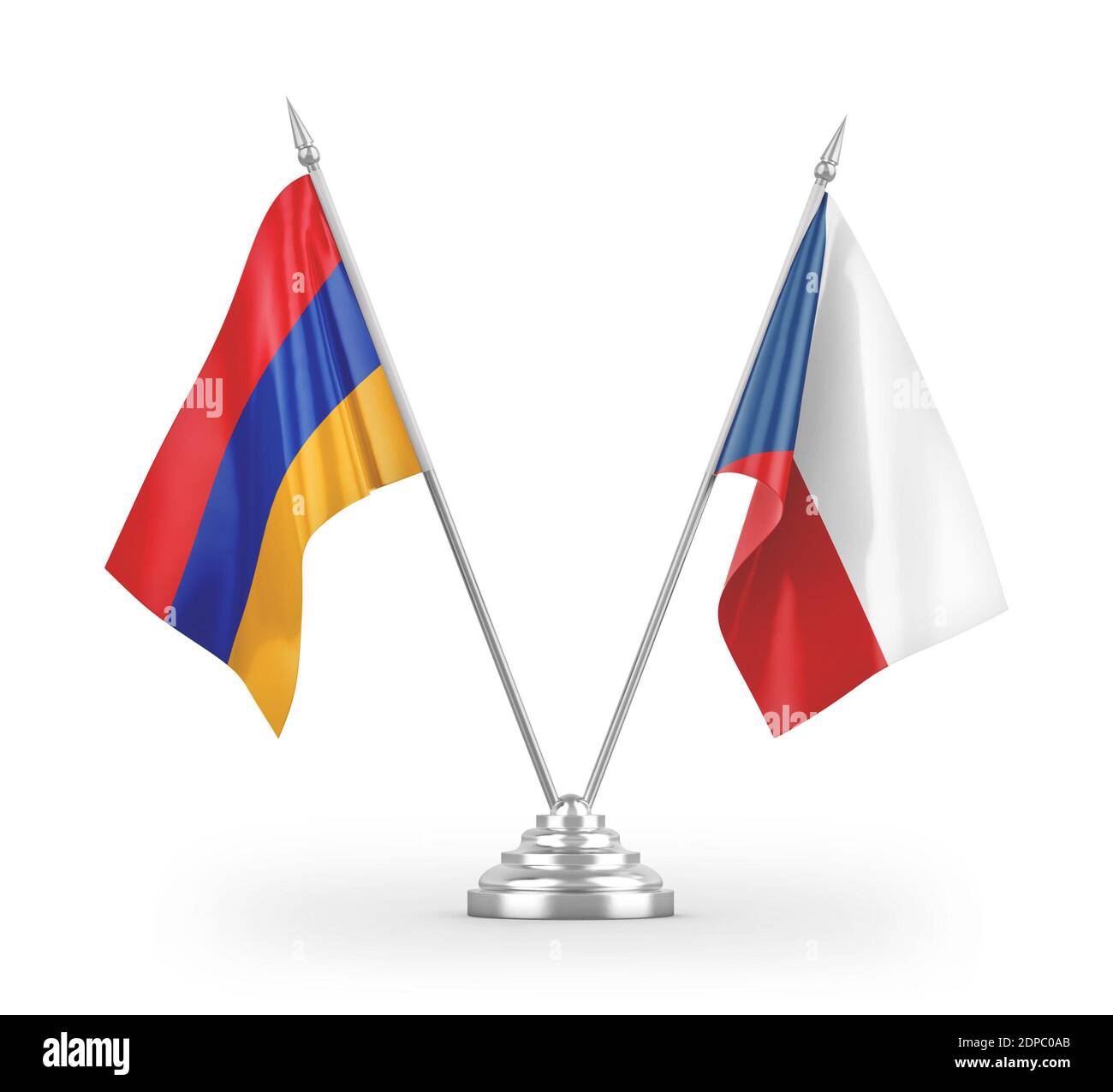 Bandiere da tavolo ceche e arene isolate sul rendering 3D bianco Foto Stock