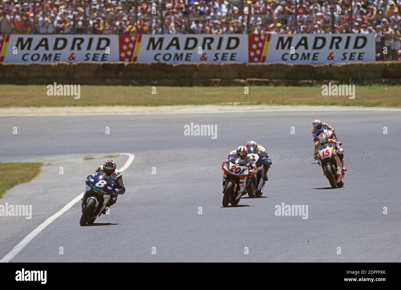 Carlos Checa, Luca Cadalora,Sete Gibernau, Moto GP 500, GP di Madrid 1998, Jarama Foto Stock