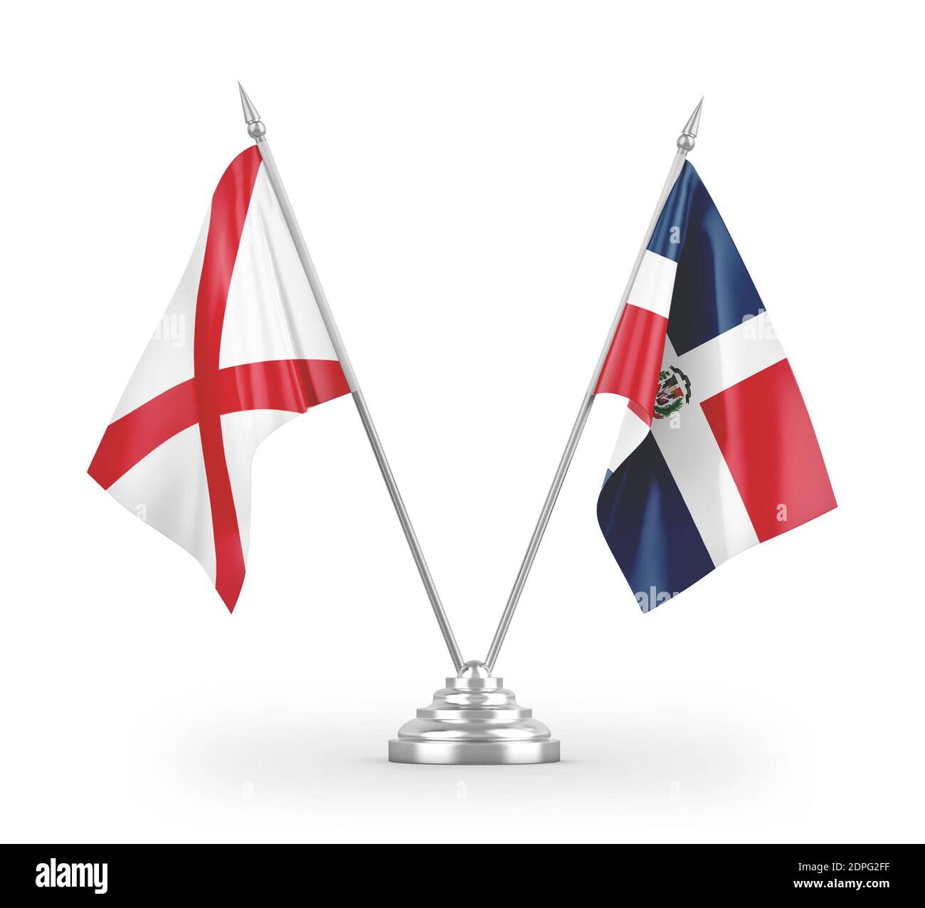 Bandiere da tavola della Repubblica Dominicana e dell'Irlanda del Nord isolate su bianco Foto Stock