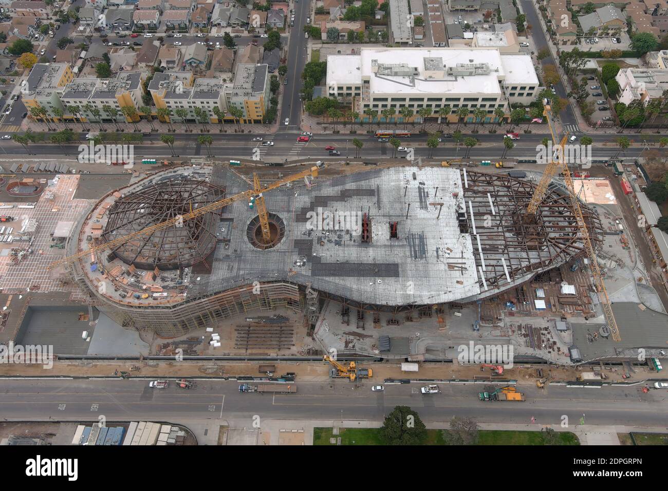 Il sito di costruzione del Lucas Museum of NarringArt in Exposition Park, lunedì 7 dicembre 2020, a Los Angeles. Foto Stock