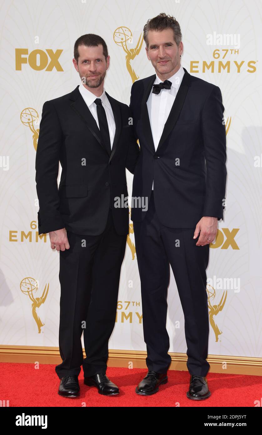 D.B. Weiss e David Benioff partecipano al sessantasettesimo Emmy Awards al Microsoft Theatre il 20 settembre 2015 a Los Angeles, California, USA. Foto di Lionel Hahn/ABACAPRESS.COM Foto Stock