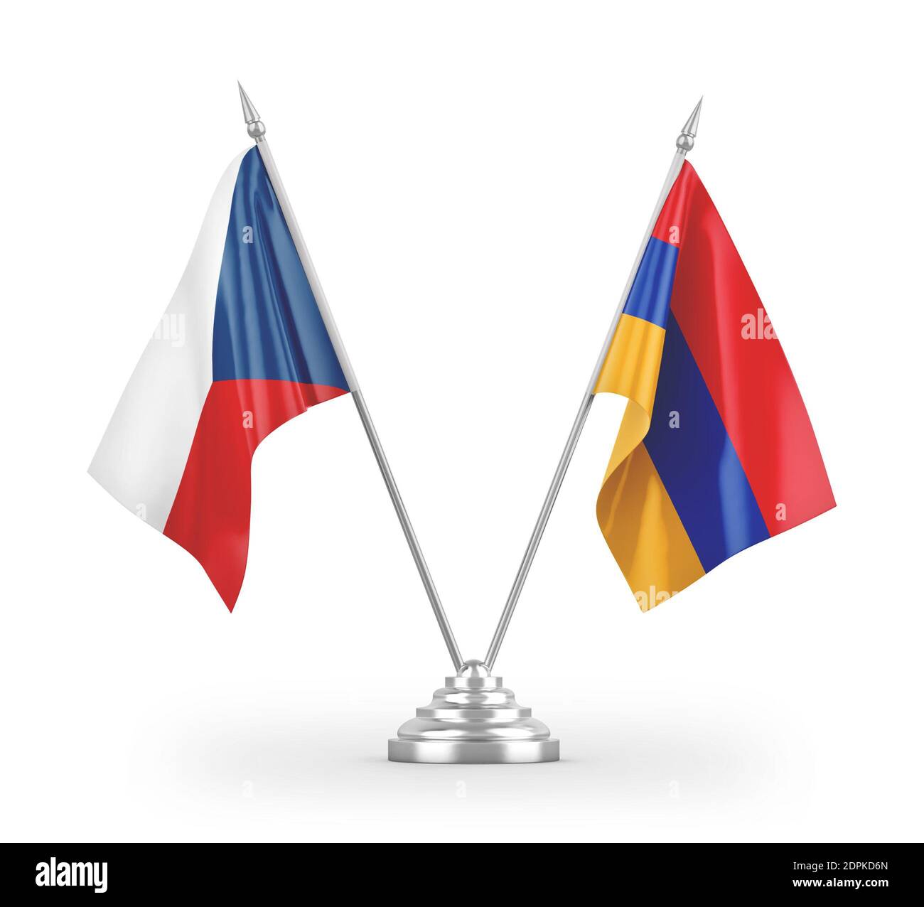 Bandiere da tavolo in Armenia e Repubblica Ceca isolate su 3D bianco rendering Foto Stock