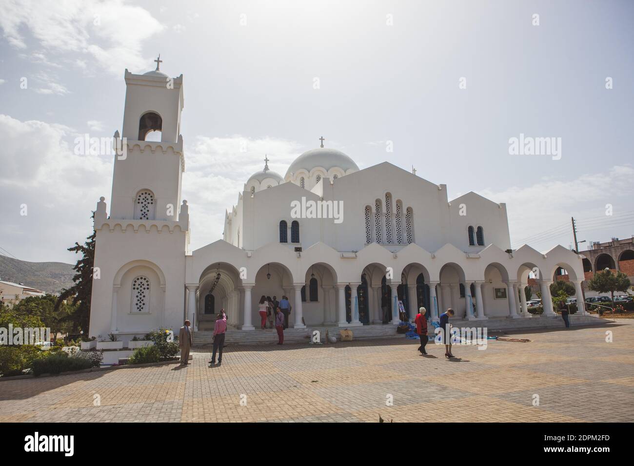 La chiesa bianca di Panagia Mirtidiotissa, vicino ad Atene, Grecia! Foto Stock