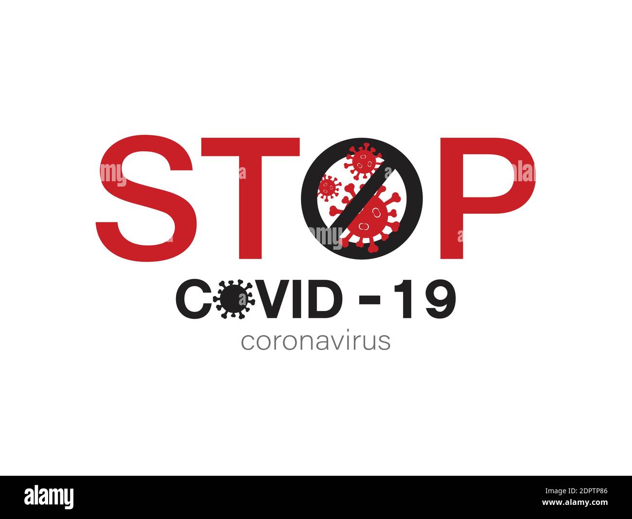 Vettore di stop covid-19 segno e simbolo su sfondo bianco. Nuovo focolaio di coronavirus. Covid-19 icone o loghi. Illustrazione vettoriale a livelli facilmente modificabile Illustrazione Vettoriale