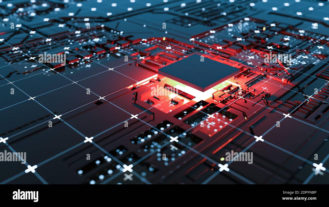 Concetto astratto dei processori per computer centrali. Illustrazione 3D Foto Stock