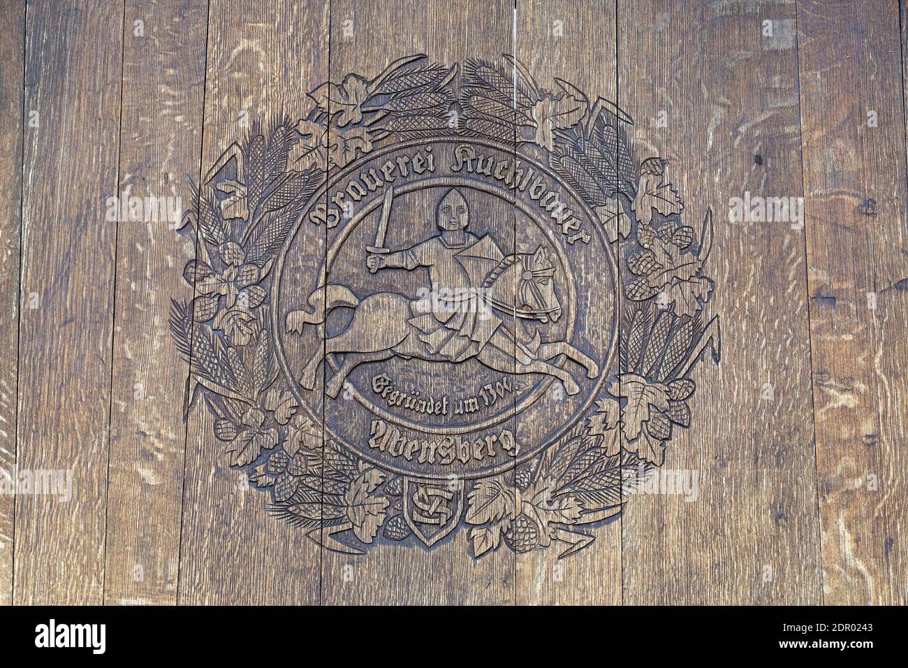 Stemma, fabbrica di birra Kuchlbauer, Abensberg, bassa Baviera, Baviera, Germania Foto Stock