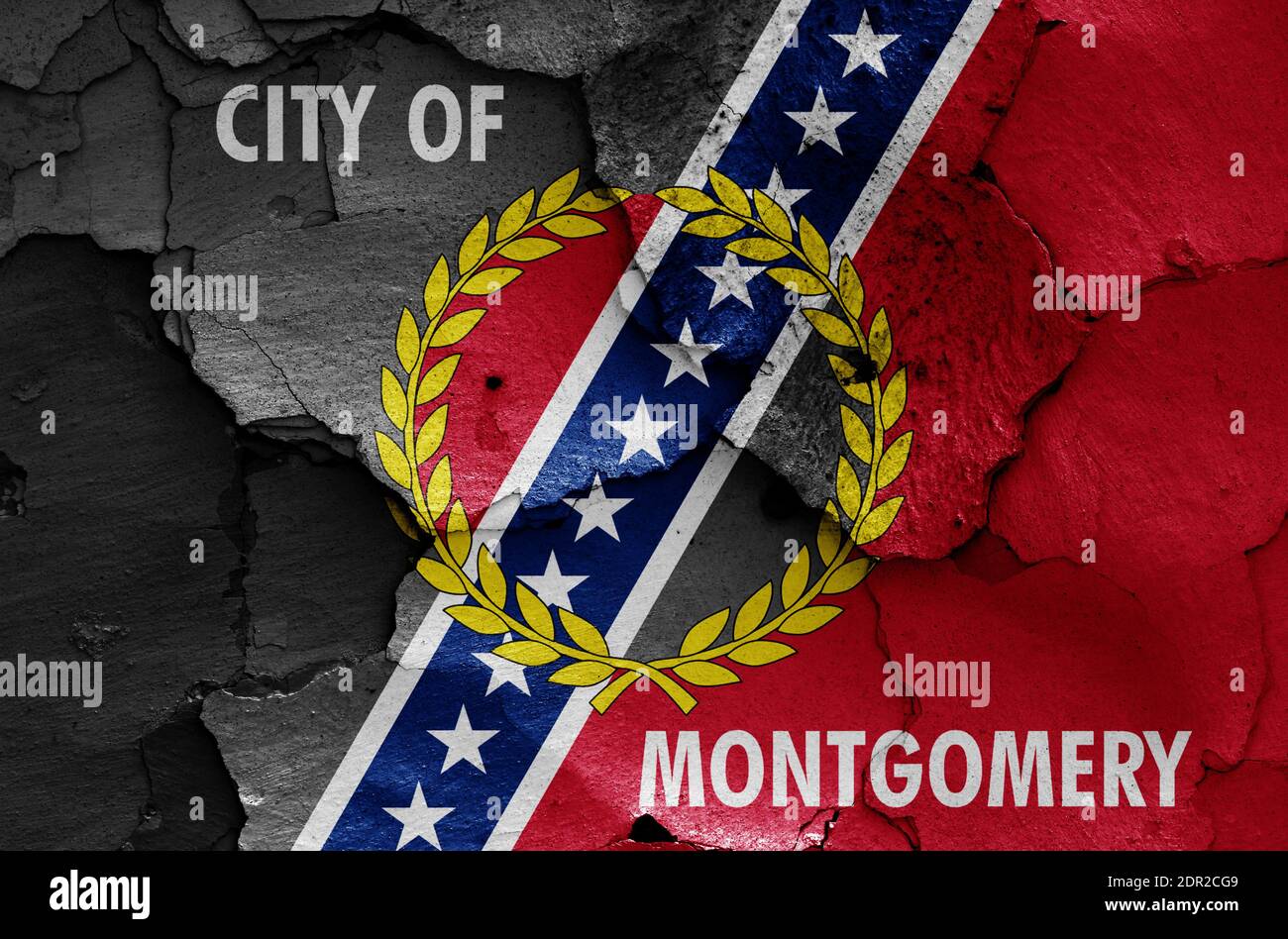 Bandiera di Montgomery dipinta su parete fessurata Foto Stock